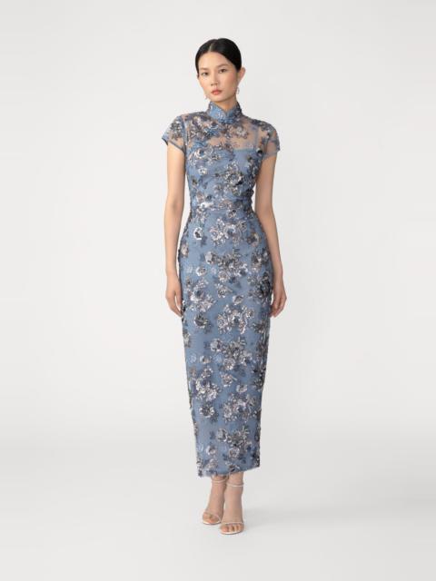 SAU LEE ADRIANA EMBROIDERED MIDI DRESS