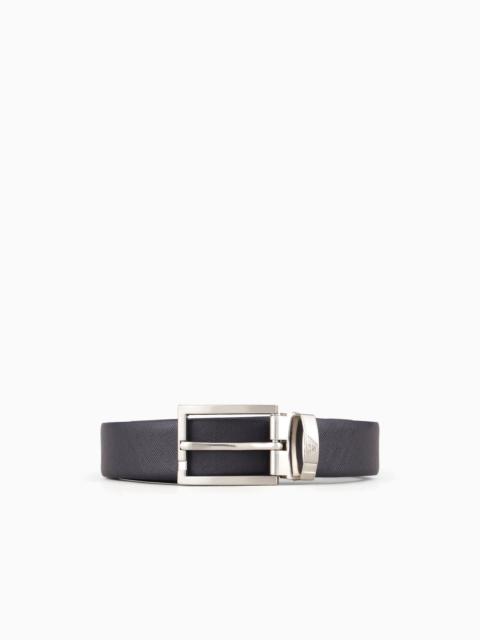 EMPORIO ARMANI Reversible belt in two-tone leather with all-over embossed eagle