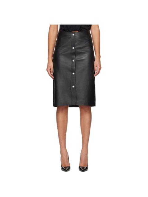 Black Press-Stud Leather Midi Skirt