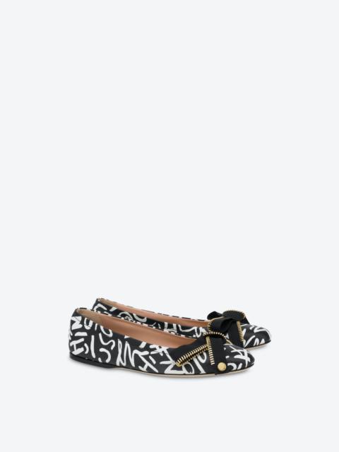 Moschino BOW ZIP PRINTED NAPPA LEATHER BALLET FLATS