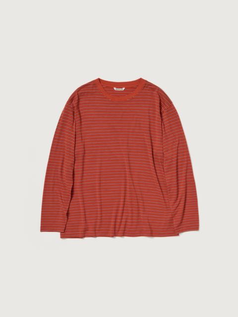 AURALEE SOFT SMOOTH WOOL STRIPE JERSEY L/S TEE