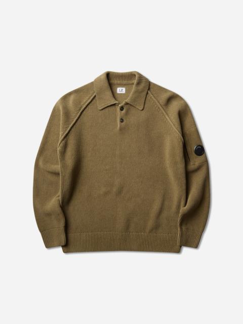 C.P. Company Men's Chenille Cotton Polo Knit Sweater Ermine