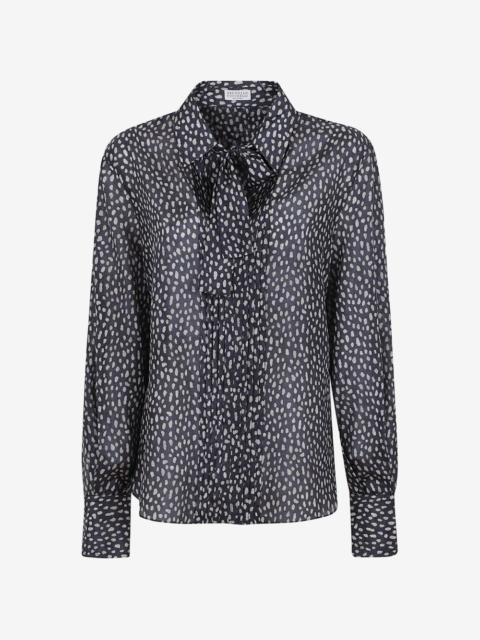 Brunello Cucinelli polka-dot pussy-bow shirt