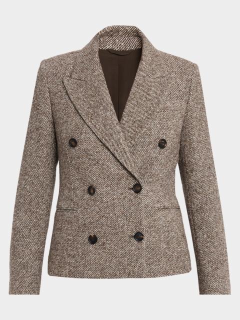 Brunello Cucinelli Virgin Wool and Silk Melange Diagonal Double-Breasted Blazer