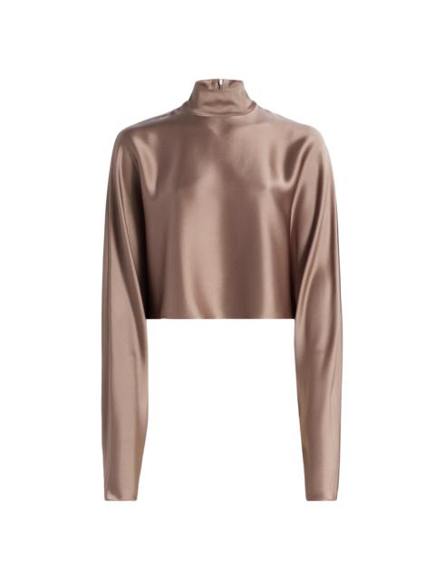 LAPOINTE Women's Caftan Balloon-Sleeve Turtleneck Satin Top - Cinder