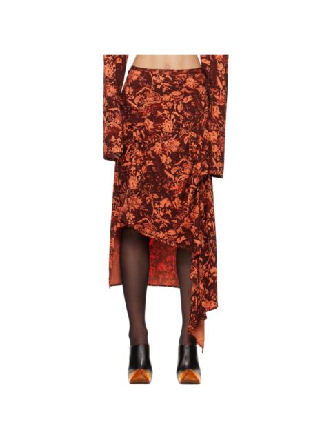 JADE CROPPER Burgundy & Orange Asymmetric Midi Skirt