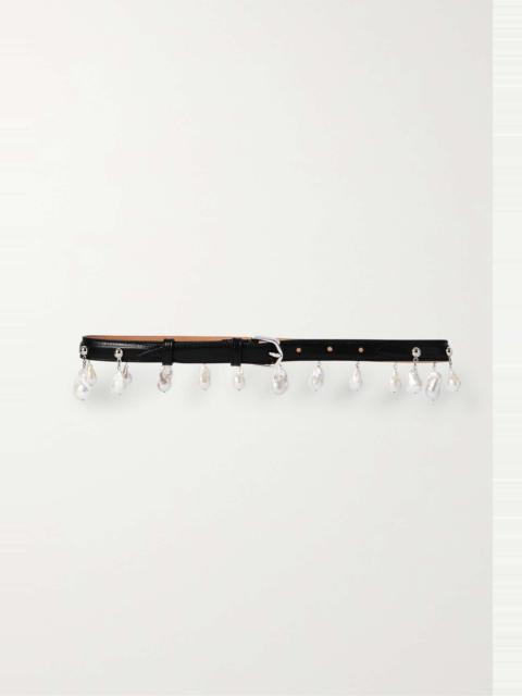 Pearl-embellished leather belt