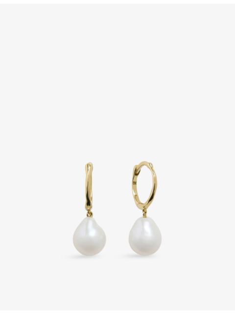 MONICA VINADER Small 14ct Yellow-Gold and Baroque Pearl Huggie Earrings