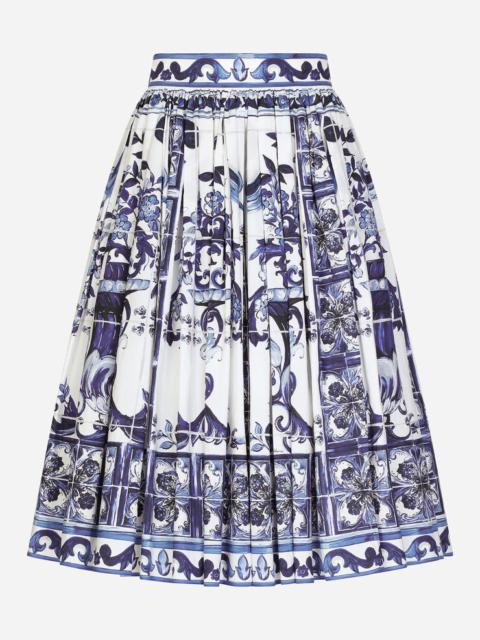 Dolce & Gabbana Poplin midi skirt with majolica print