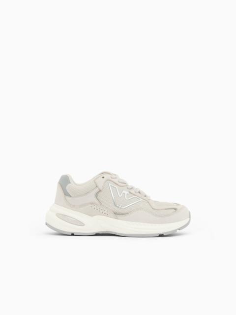 EMPORIO ARMANI SNEAKERS WITH MESH AND LEATHER UPPER AND CHUNKY RUBBER SOLE