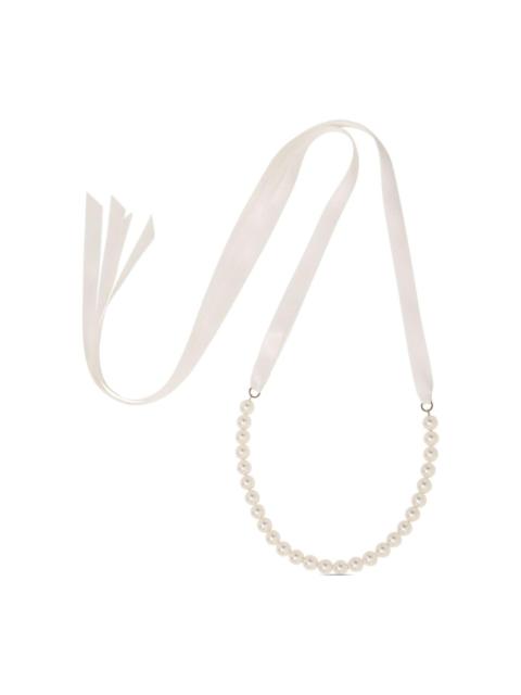 pearl-embellished ribbon tie necklace