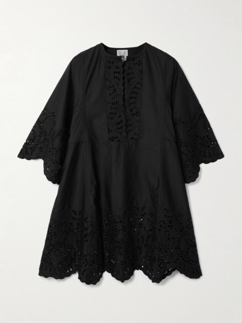 Thierry Colson Rachel broderie anglaise cotton-poplin kaftan Black