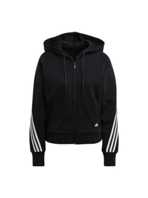 adidas (WMNS) adidas Sportswear Wrapped 3-Stripes Full-Zip Hoodie Asia Sizing 'Black White' GL0339