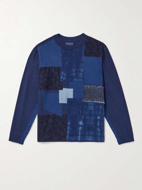 Patchwork Indigo-Dyed Cotton-Jersey T-Shirt