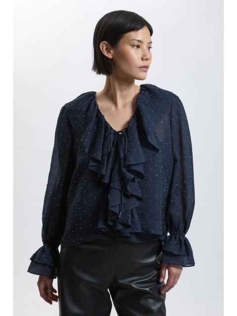 KAREN MILLEN Petite Hotfix Tencel Frill Front Blouse