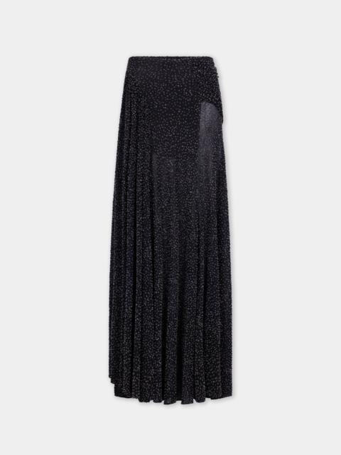 rabanne LONG BLACK TEXTURED ASYMMETRICAL SKIRT WITH RUCHED DETAILS