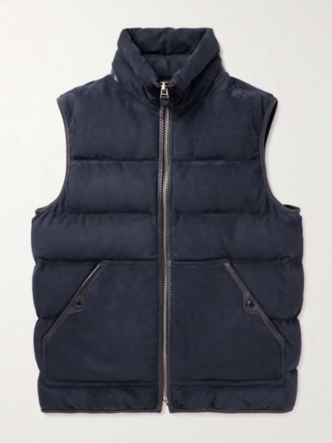 Quilted Leather-Trimmed Suede Down Gilet