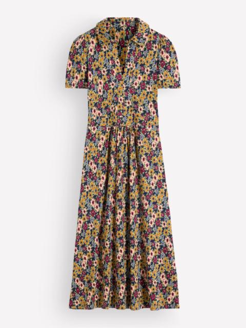 BODEN Heidi Jersey Midi Tea Dress-French Navy, Flecked Garden
