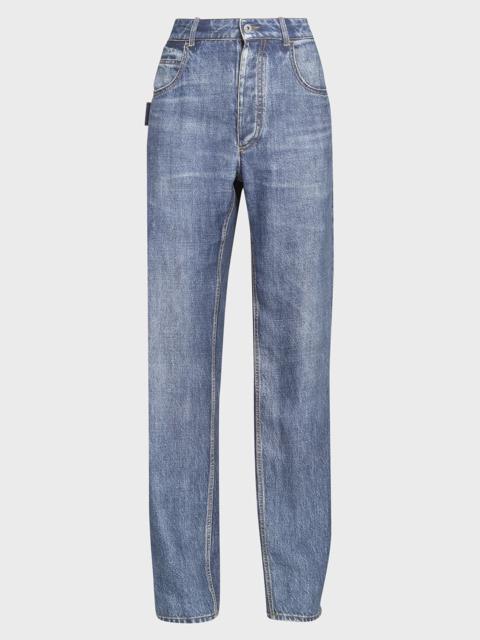 Bottega Veneta Trompe L'Oeil Denim-Print Straight-Leg Trousers
