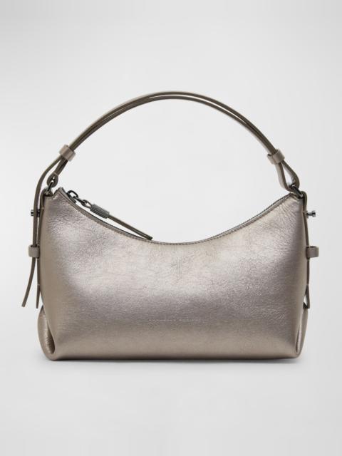Zip Metallic Leather Shoulder Bag