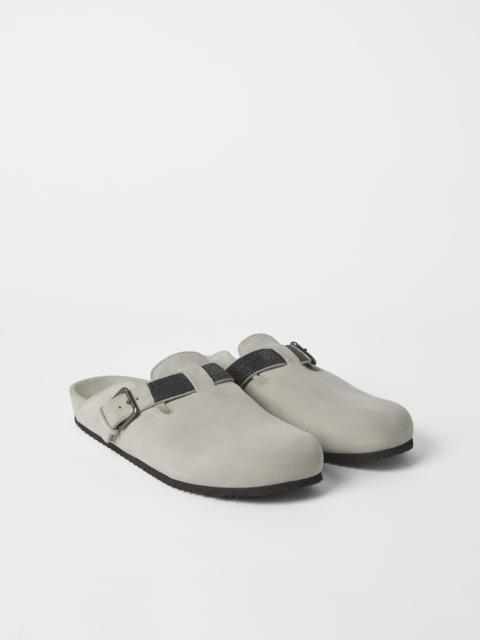 Brunello Cucinelli Suede clogs with precious strap