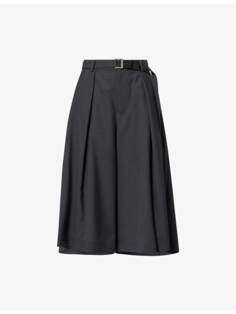 sacai Pleat Wide-Leg Cropped Woven Trousers