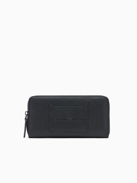 EMPORIO ARMANI TUMBLED LEATHER WALLET WITH WRAP-AROUND ZIP