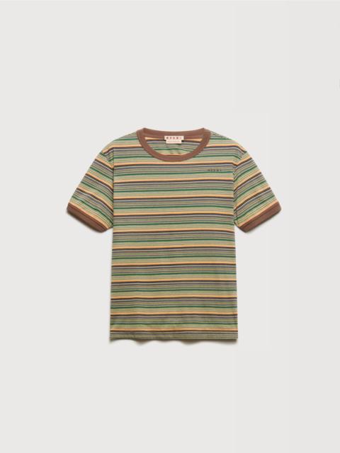 Marni GREEN COTTON T-SHIRT WITH FINE STRIPES