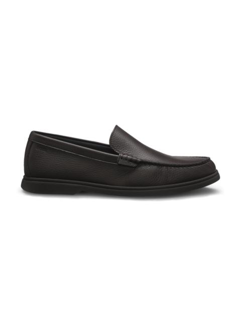 BOSS TUMBLED-LEATHER MOCCASINS WITH LOGO DETAIL