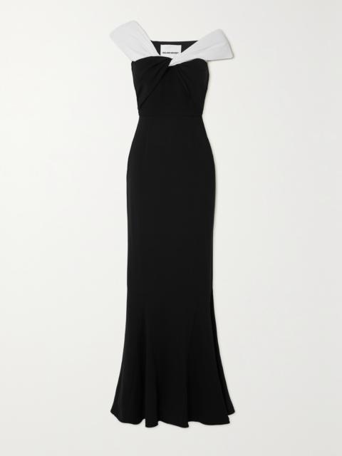 ROLAND MOURET One-shoulder Two-tone Cady Maxi Dress