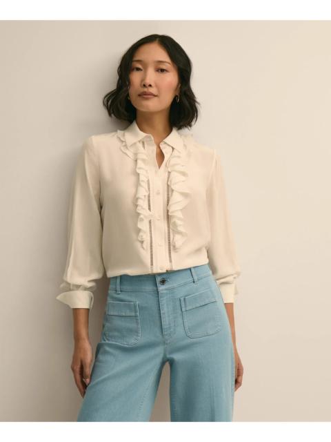 Brooks Brothers Viscose Ruffle Open-Stitch Placket Blouse