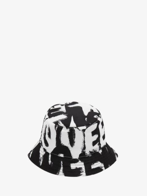 Alexander McQueen Women's McQueen Graffiti Bucket Hat in Black/ivory