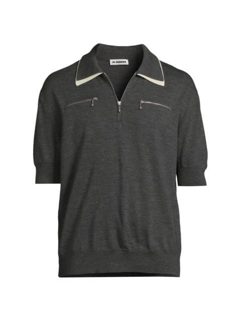 Jil Sander Men's Wool Knit Relaxed-Fit Polo Sweater - Ash Grey