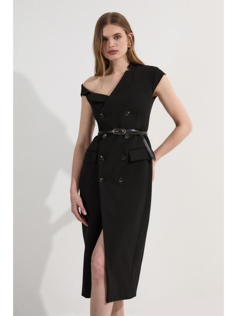 KAREN MILLEN Tall Compact Stretch Asymmetric Collar Tailored Pencil Maxi Dress