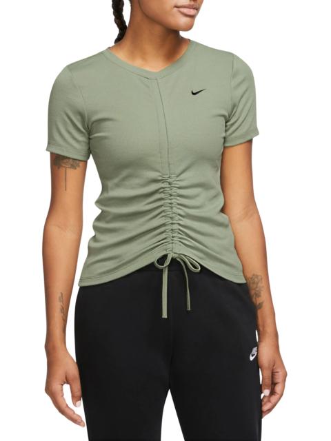 Sportswear Essential Rib Ruched T-Shirt in Oil Green/Black