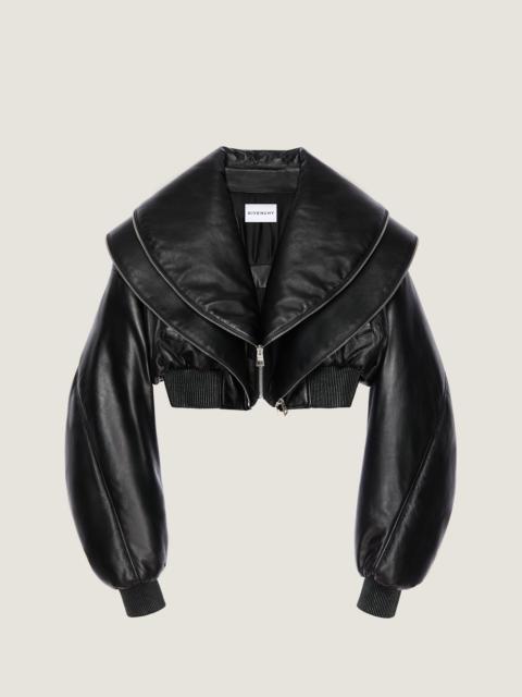 Givenchy CROPPED BOMBER WITH ZIPPED SHAWL COLLAR IN LEATHER