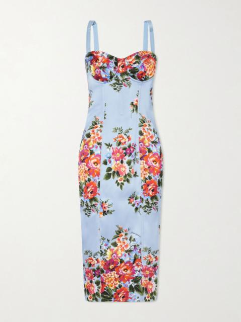 Dolce & Gabbana Floral-print satin bustier midi dress Light blue