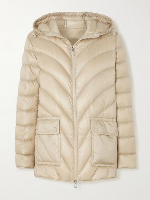 Moncler Argenno hooded belted appliquéd quilted shell down coat Beige