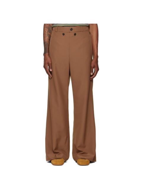 Marni Brown Technical Wool Buttoned Flap Trousers