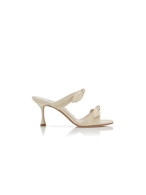 Cream Nappa Leather Bow Detail Mules