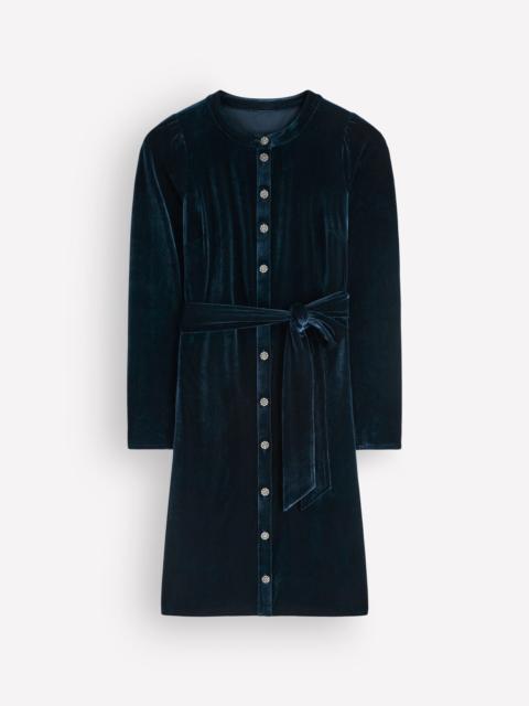 BODEN Honor Short Velvet Dress-Teal Ocean