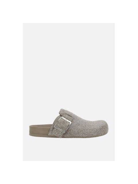 Loewe LOEWE Khaki Green Brushed Suede Buckle Flat Mules New & Auth