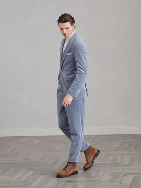 Comfort cotton and cashmere corduroy Leisure suit: peak lapel jacket and trousers with double pleats