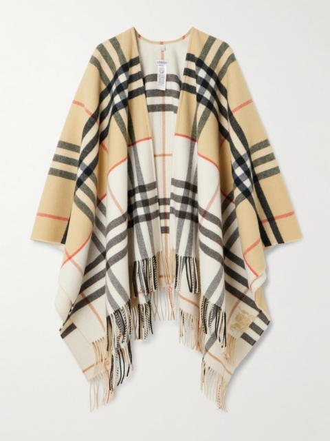 Burberry Oversized Fringed Checked Cashmere And Wool-blend Cape