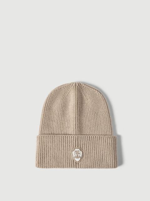 Brunello Cucinelli Cashmere English rib knit beanie with patch logo