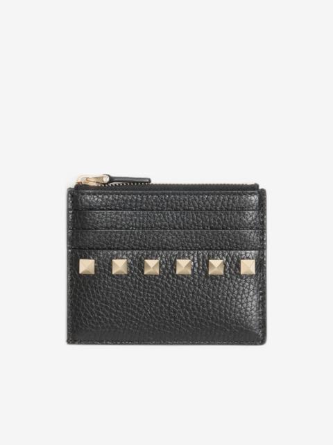 Valentino Rockstud cardholder with zipper in grainy calfskin