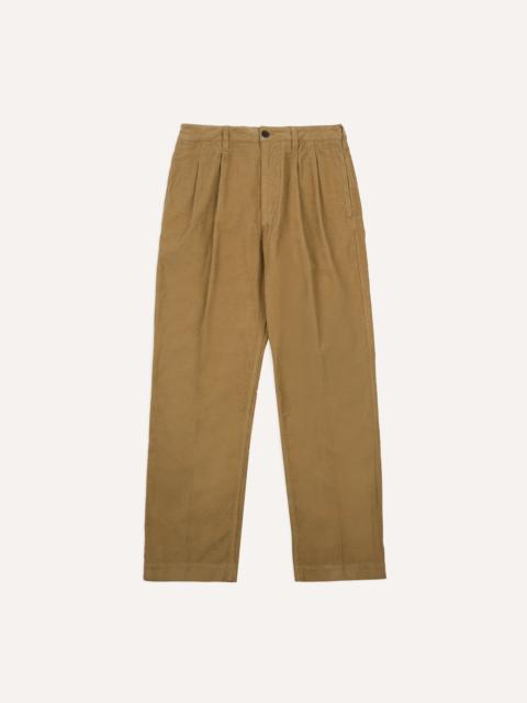 Drake's Sand Cotton Corduroy Wide Leg Double Pleat Chino