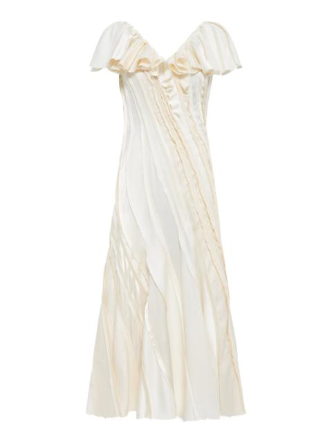 GABRIELA HEARST Osmin Patchwork Midi Dress in Ivory Textured Linen Slub