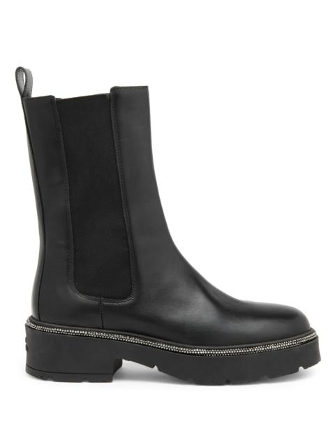 RENE CAOVILLA Women's Embellished Leather Boots - Black Calf Jet Hematite Strass