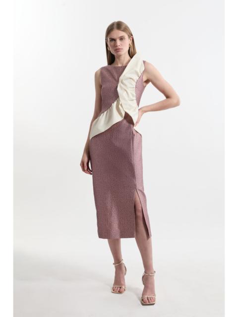 KAREN MILLEN Textured Tailored Contrast Taffeta Ruffle Midi Dress